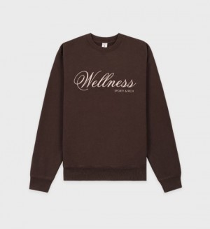 Men's Sporty And Rich Carlyle Crewneck Sweatshirts Chocolate / Cream | RS58MrTIJx4