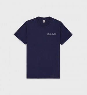 Men's Sporty And Rich HWCNY T Shirts Navy / White | GJxbY3A3l0N