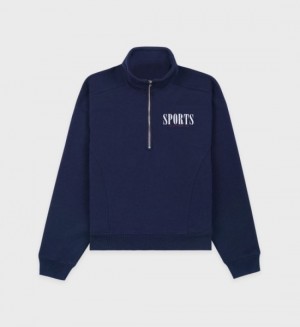 Men's Sporty And Rich Sports Quarter Zip Sweatshirts Navy / White | Tl63Pzvua0a