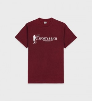 Men's Sporty And Rich Tennis Club T Shirts Burgundy / White | 32qHA8zKsXi