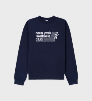 Men's Sporty And Rich USA Wellness Club Crewneck Sweatshirts Navy | BsdpoOzdPtm