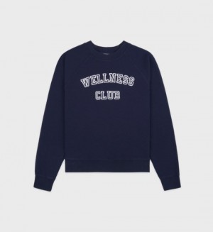 Men's Sporty And Rich Wellness Club Soft Crewneck Sweatshirts Navy | 3m77ro3MJyB