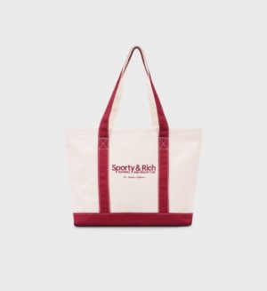 Women's Sporty And Rich Club Two Tone Tote Bags Beige / Burgundy | f0i8ua5MCqv