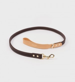 Women's Sporty And Rich Dog Leash Small Leather Goods Chocolate / Gold | RVEzohIIYdq