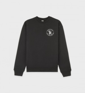 Women's Sporty And Rich S&R Crewneck Sweatshirts Black | YjiXaooyGAA