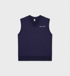 Women's Sporty And Rich Syracuse V-Neck Vest Sweatshirts Navy / White | wMLx9esgZjP