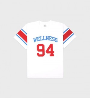 Women's Sporty And Rich Wellness 94 Rugby Tee T Shirts White / Light Red / Red Blue | j8oLdjWFfjh