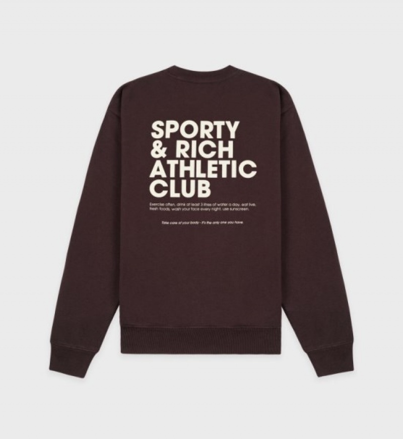 Men's Sporty And Rich Exercise Often Crewneck Sweatshirts Chocolate / Cream | t6QvbyFVo6J