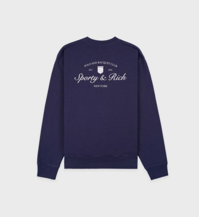 Men's Sporty And Rich Syracuse Crewneck Sweatshirts Navy / White | NhuBHmQfhnp