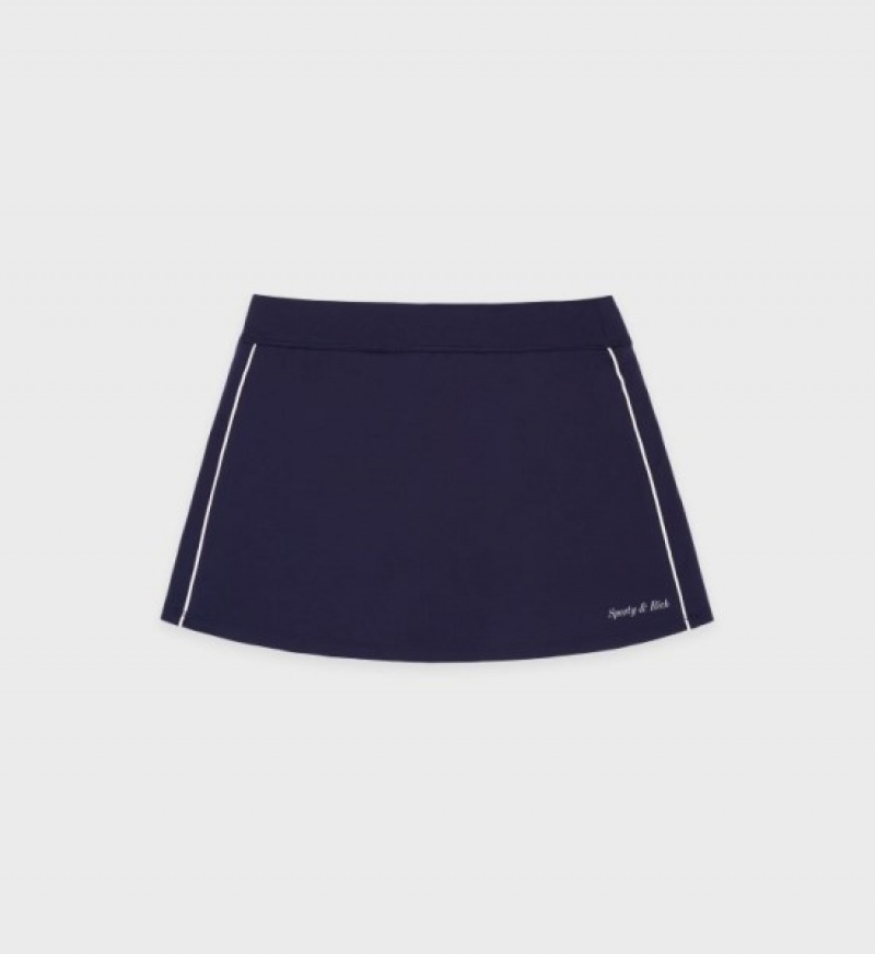 Women\'s Sporty And Rich Classic Logo Court Skirt Navy / White | iBc6iIZKsJB