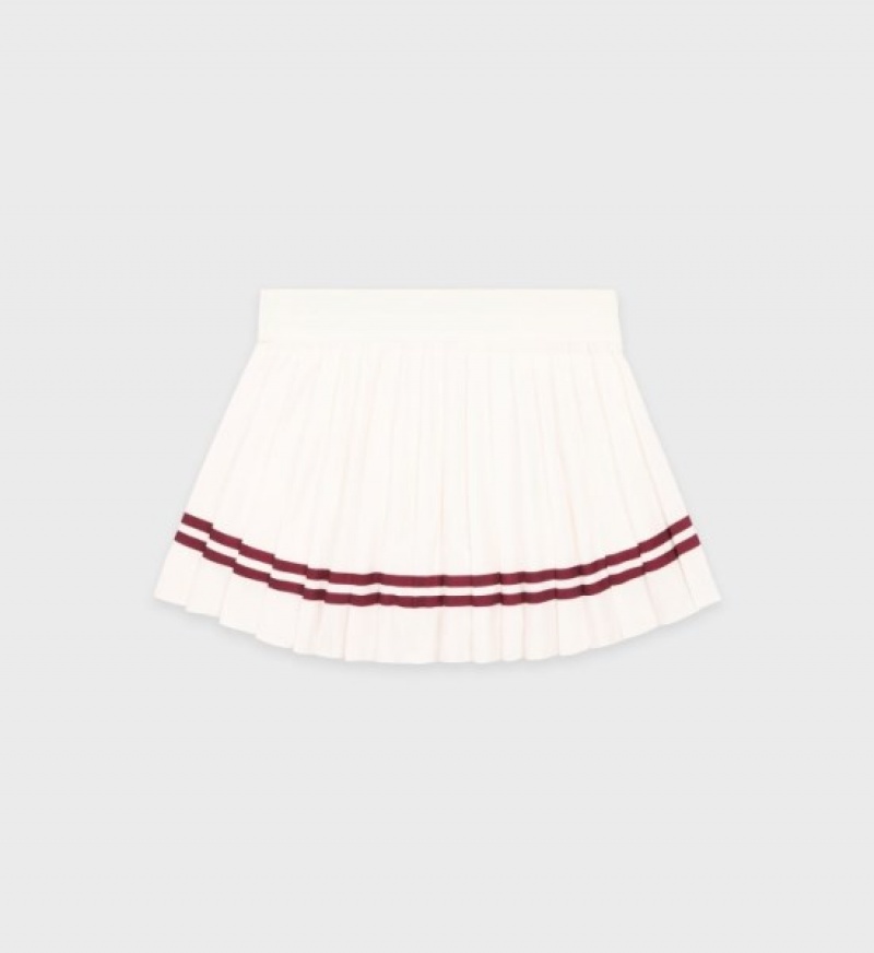 Women's Sporty And Rich Classic Logo Pleated Skirt White / Burgundy | 4sxZo97nsIO