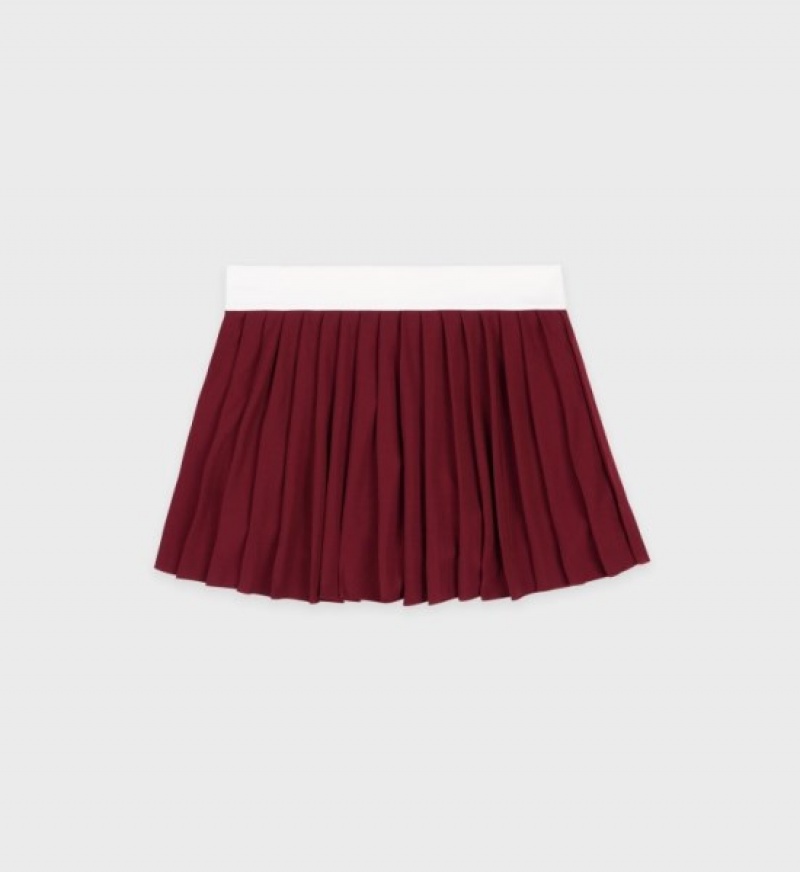 Women's Sporty And Rich Classic Logo Pleated Skirt Burgundy / White | sAGJD0aiaoj