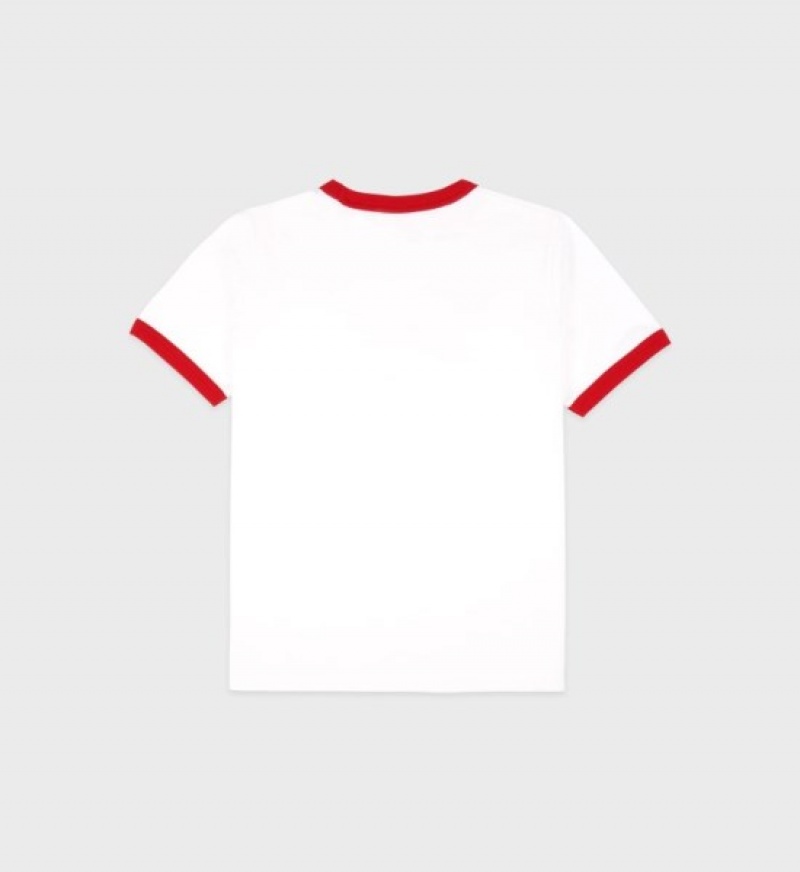 Women's Sporty And Rich Emblem Ringer Tee T Shirts White / Light Red | CrT3OrMrV5k