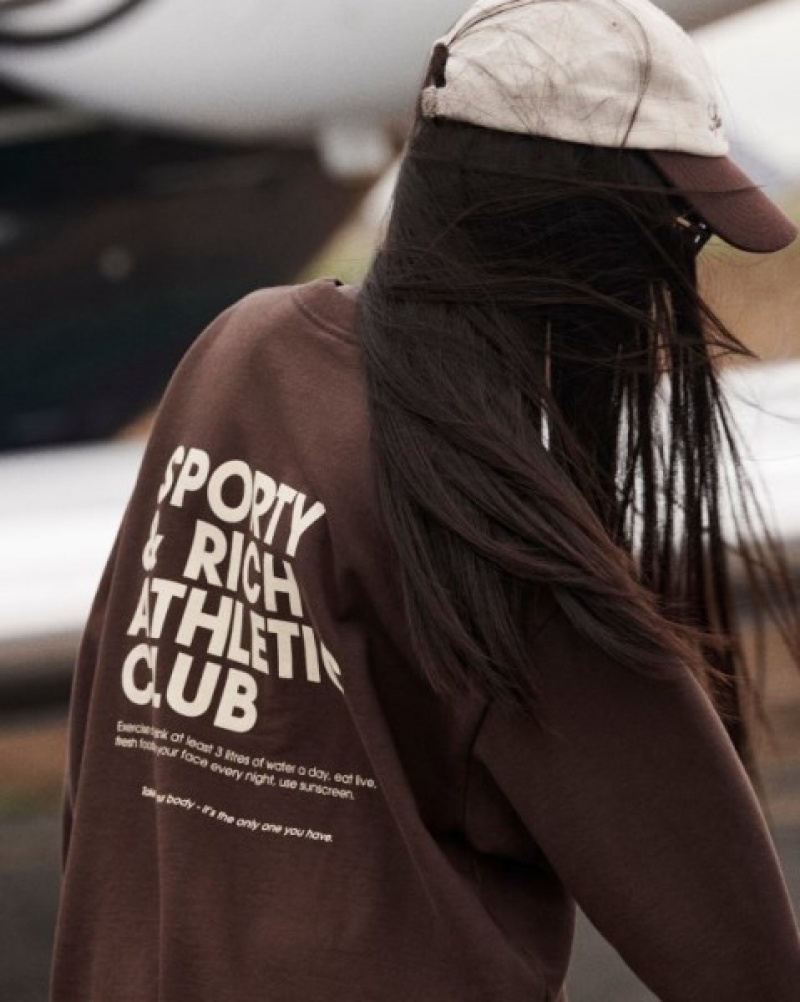 Women's Sporty And Rich Exercise Often Crewneck Sweatshirts Chocolate / Cream | SO3QuumMJPK