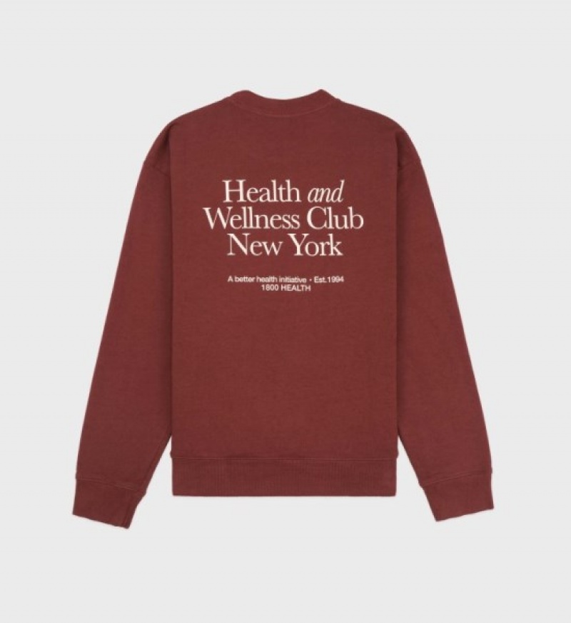 Women's Sporty And Rich HWCNY Crewneck Sweatshirts Burgundy / Cream | DRhcQUuXQfi