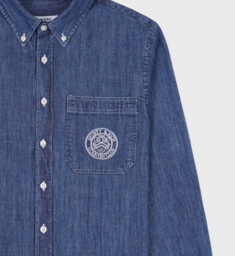 Women's Sporty And Rich Paris Country Club Denim Shirts Blue | XB72lTMg9iN