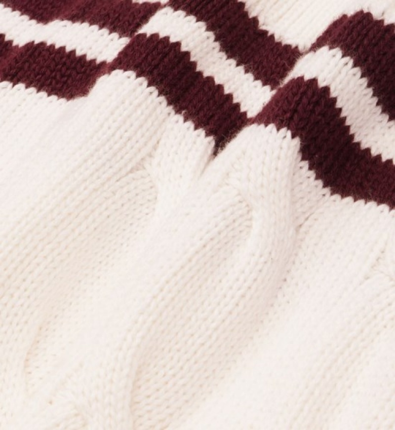 Women's Sporty And Rich SRC Cableknit V-Neck Sweater Knitwear White / Burgundy | nMzjDQj3iPd