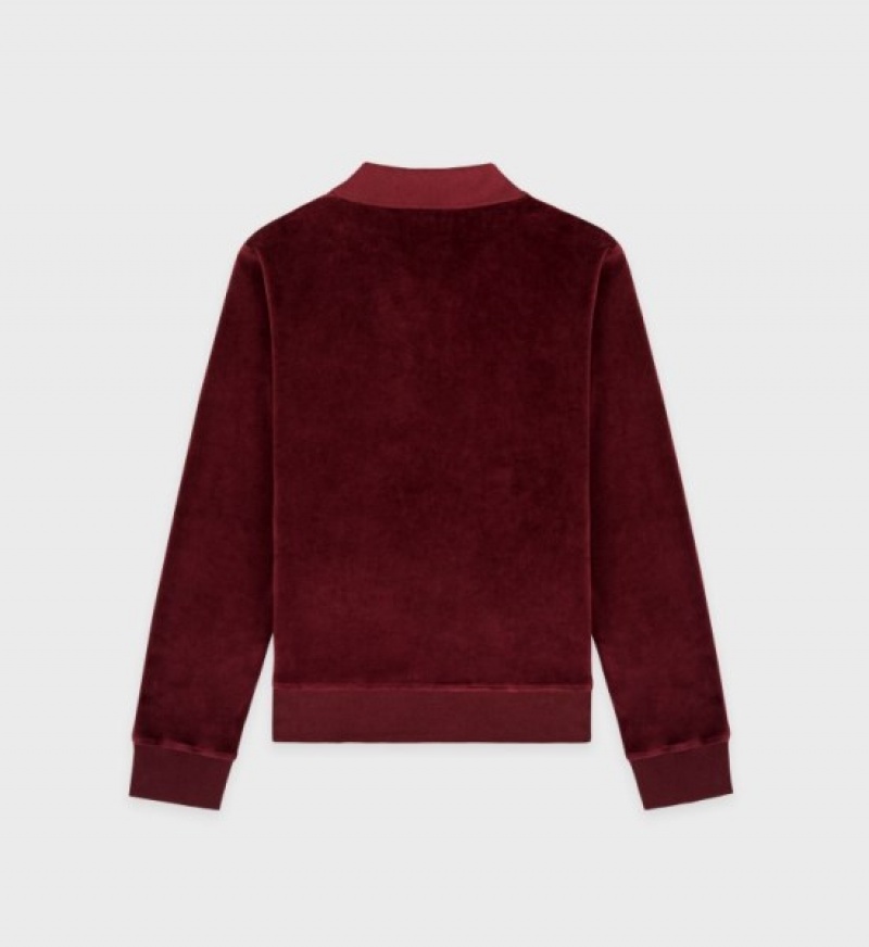 Women's Sporty And Rich SRC Velour Longsleeve Polo Sweatshirts Burgundy / White | rdqh7qgOvN7