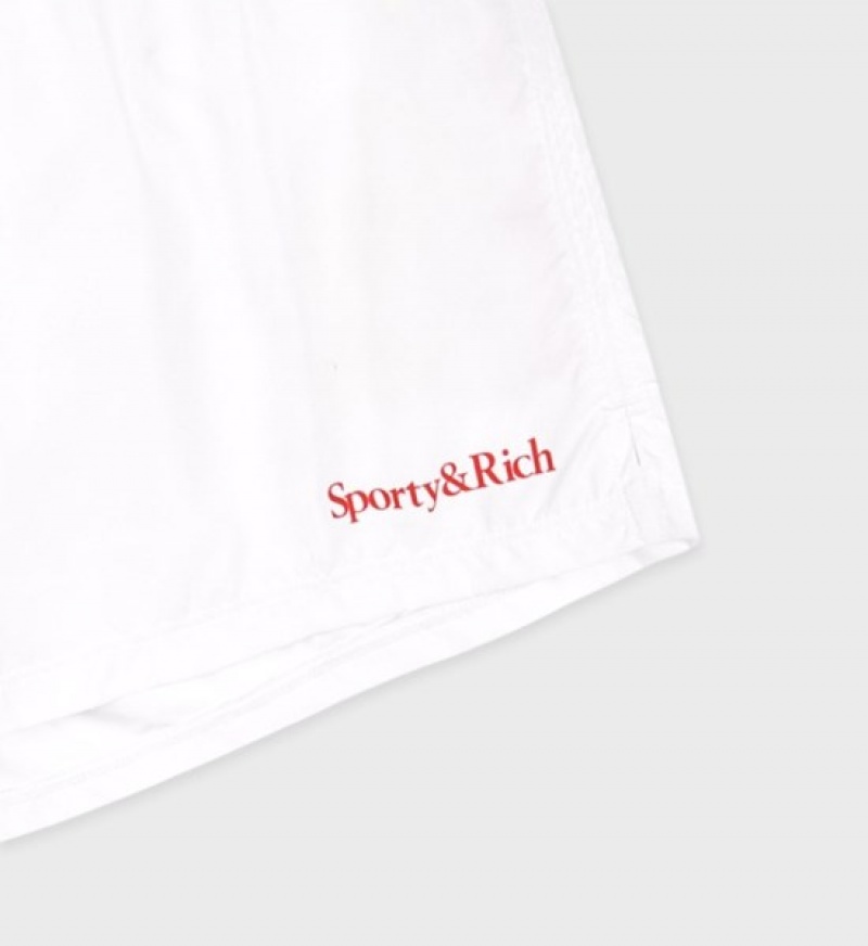 Women's Sporty And Rich Serif Logo Active Shorts White / Light Red | IQcKaQqm18X