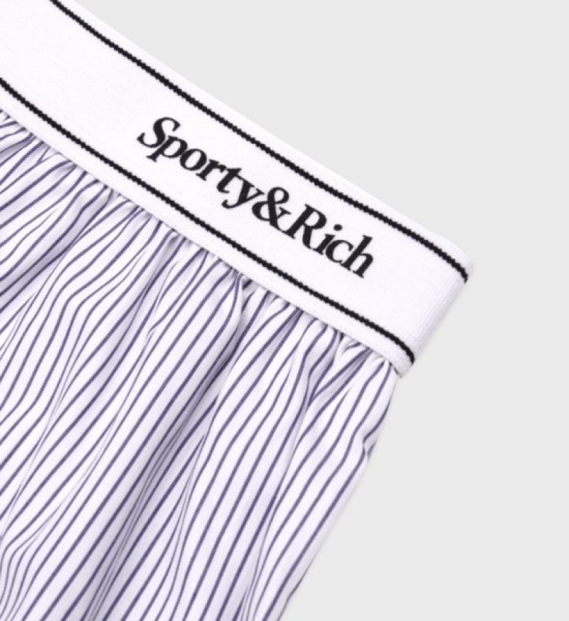 Women's Sporty And Rich Serif Logo Boxer Shorts White / Navy | s3VTfUEL1dY