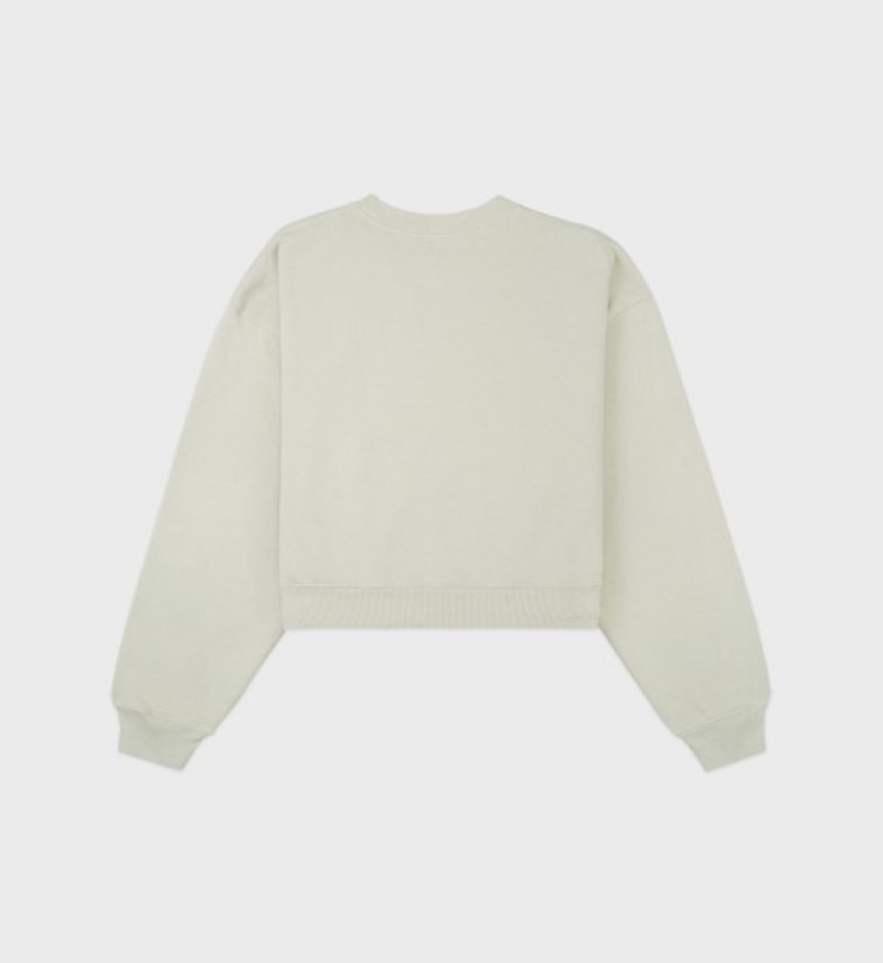 Women's Sporty And Rich Vendome Cropped Crewneck Sweatshirts Olive / White | HX9zb8eov47