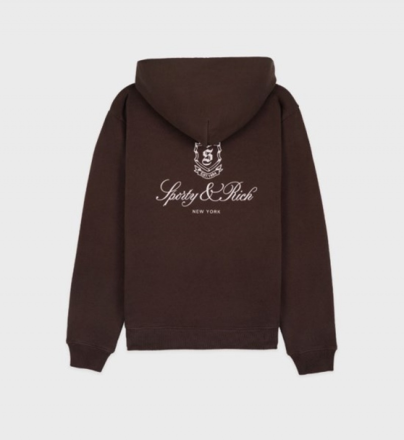 Women's Sporty And Rich Vendome Hoodie Chocolate | E04qQeQTOha