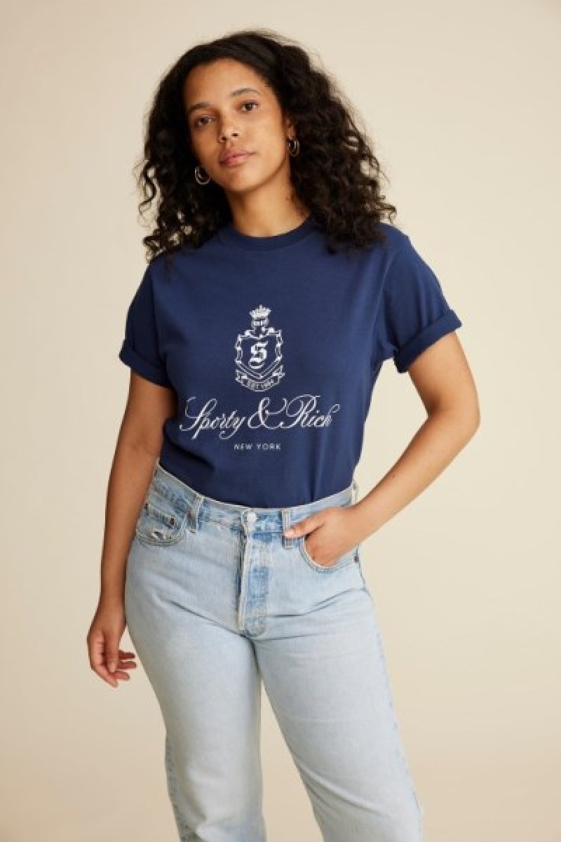 Women's Sporty And Rich Vendome T Shirts Navy | G9gRzTqOUJ0