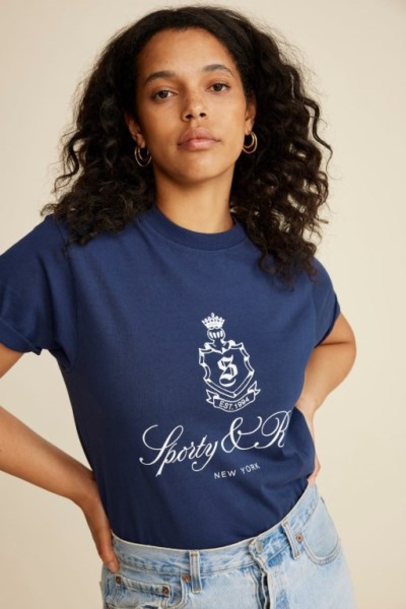 Women's Sporty And Rich Vendome T Shirts Navy | G9gRzTqOUJ0